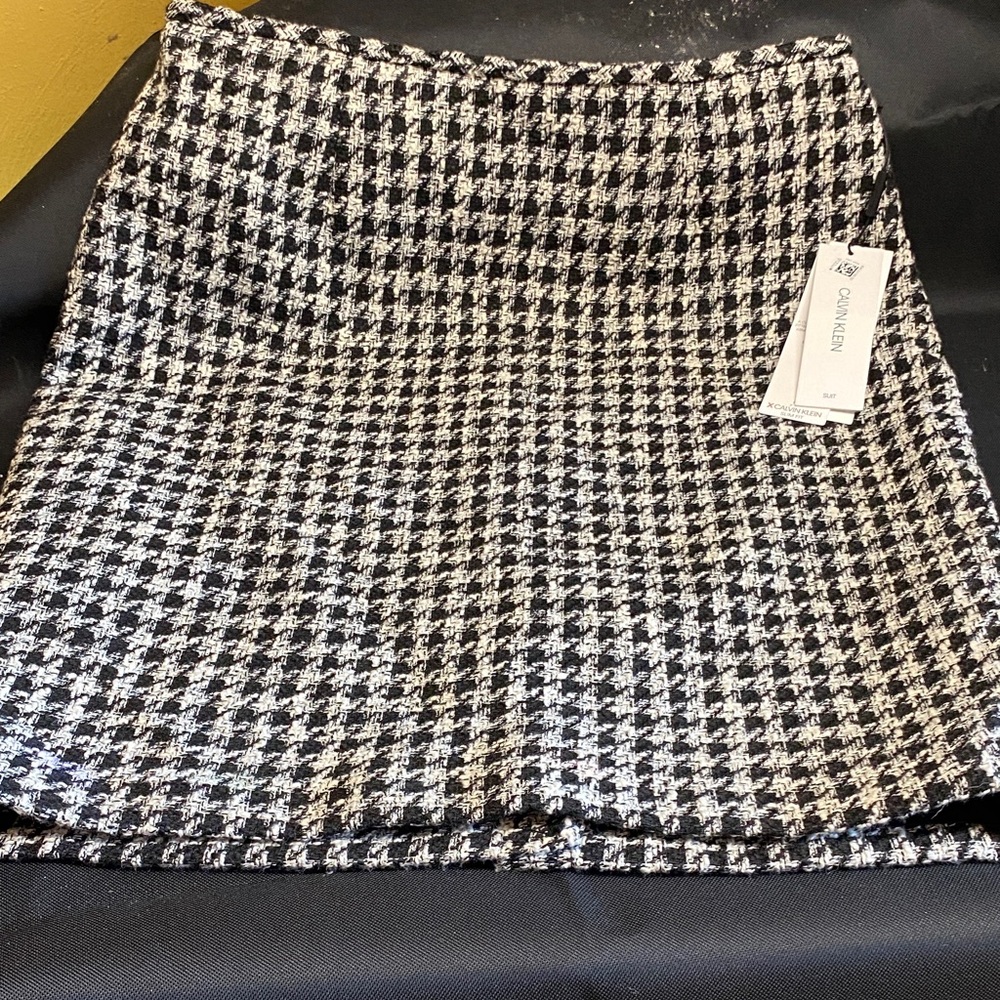 Calvin Klein Black and White Houndstooth Mini Skirt
